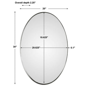 Uttermost Pursley oval wall mirror with brushed nickel finish, featuring a sleek and modern design for elegant wall decor.