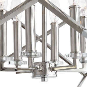 Uttermost Euclid 6-light nickel cube pendant lighting fixture with modern geometric design and sleek metal finish.