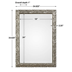 Uttermost Evelina Leaves Silver Wall Mirror with intricate leaf design and polished silver finish.