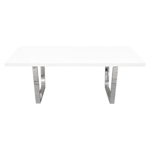Mirage Rectangular Dining Table w/ White Lacquer Top and Polished Silver Metal Base by Diamond Sofa