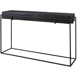 Uttermost Telone modern console table with sleek metal frame and wooden top, ideal for contemporary living or entryway decor.