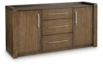 Benchcraft Marxmore dining room server in brown with storage drawers and cabinet doors, ideal for elegant home dining spaces.
