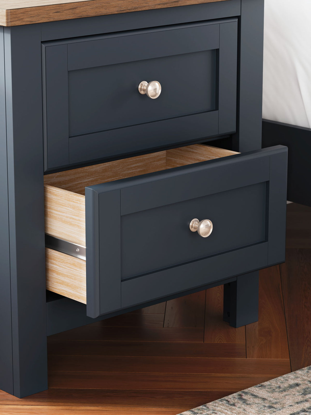 Landocken - Two Drawer Night Stand - Brown / Blue - R&R Furniture Gallery (Fountain Valley, CA)