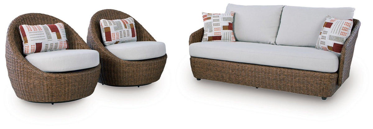 Double Point - Loveseat, Swivel Chairs Set (Set of 3) - Beige - R&R Furniture Gallery (Fountain Valley, CA)
