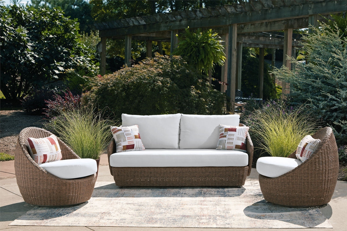 Double Point - Loveseat, Swivel Chairs Set (Set of 3) - Beige - R&R Furniture Gallery (Fountain Valley, CA)
