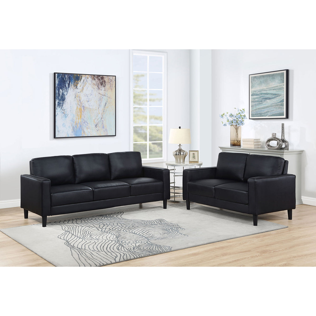 Ruth - 2 Piece Track Arm Sofa Set With Cushions - Black
