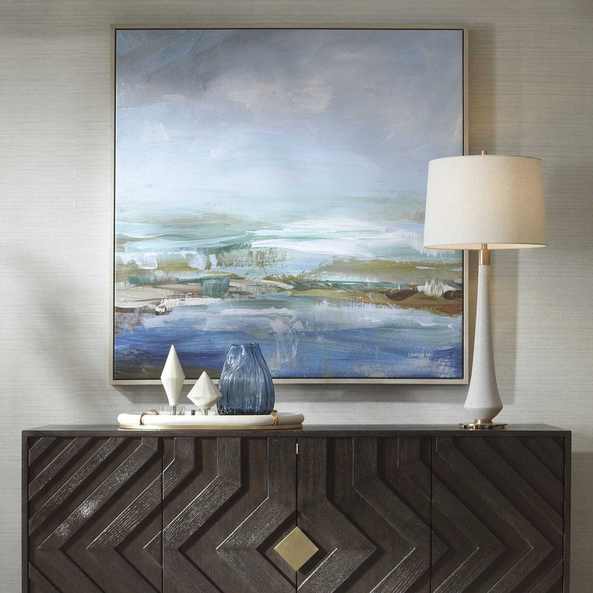 Lush Valley - Framed Canvas - Light Blue