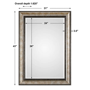 Uttermost Shefford wall mirror with antiqued silver finish, featuring a sleek, modern design perfect for contemporary home decor.