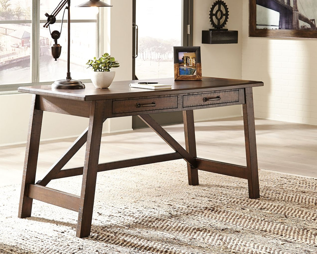 Baldridge - Home Office Large Leg Desk - Rustic Brown - R&R Furniture Gallery (Fountain Valley, CA)
