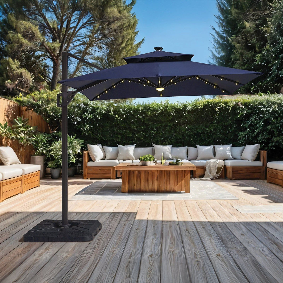 Xico - 8' SQ Umbrella, Double Top, LED Light + Control, Navy