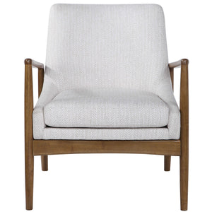 Uttermost Bev white accent arm chair with cushioned seat and sleek modern design, ideal for living rooms or bedrooms.
