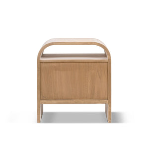 Jennifer Taylor Home Dune white washed side table with a round top and wooden finish, ideal for contemporary living spaces.