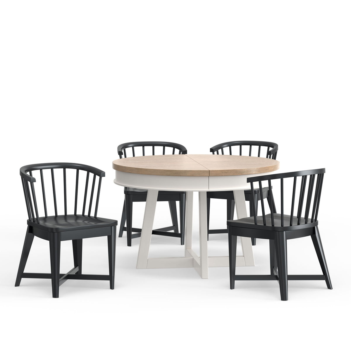 Americana Modern Dining - Round Dining Table And 4 Black Barrel Chairs - Cotton - R&R Furniture Gallery (Fountain Valley, CA)