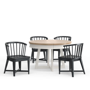 Americana Modern Dining - Round Dining Table And 4 Black Barrel Chairs - Cotton - R&R Furniture Gallery (Fountain Valley, CA)
