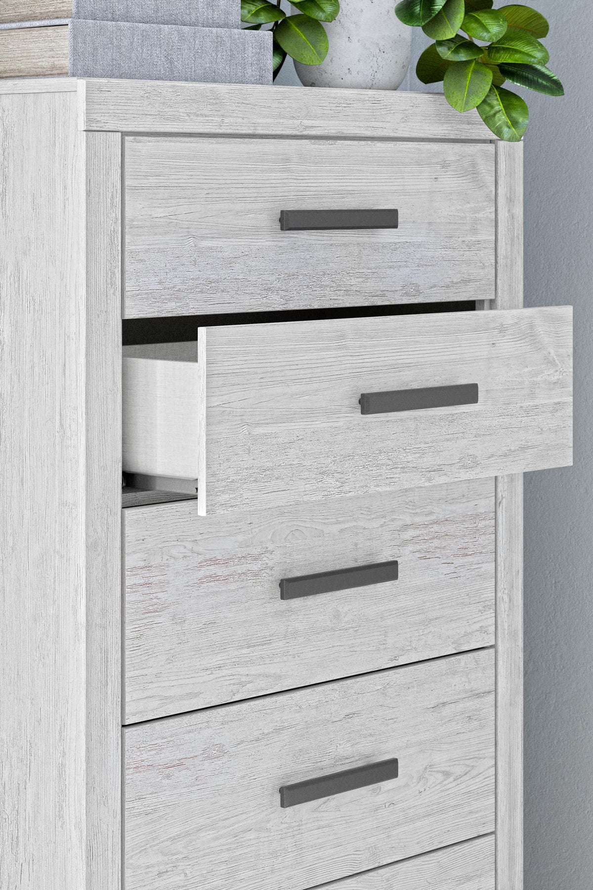 Whitewash Cayboni five drawer accent chest by Signature Design by Ashley, featuring a stylish wooden finish and multiple storage drawers.