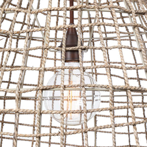 Beige Cross-Weave 1 Light Pendant by Uttermost, modern pendant lighting with woven design, hanging from a ceiling mount.