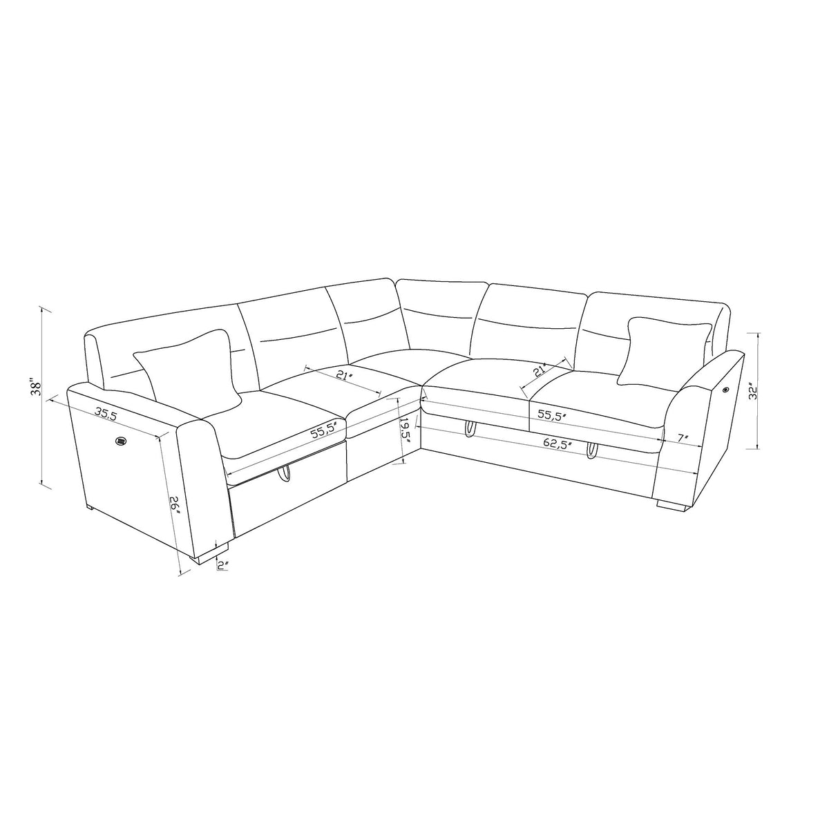 Emiliano - Sectional Sofa With 3 Pillows - Nickel