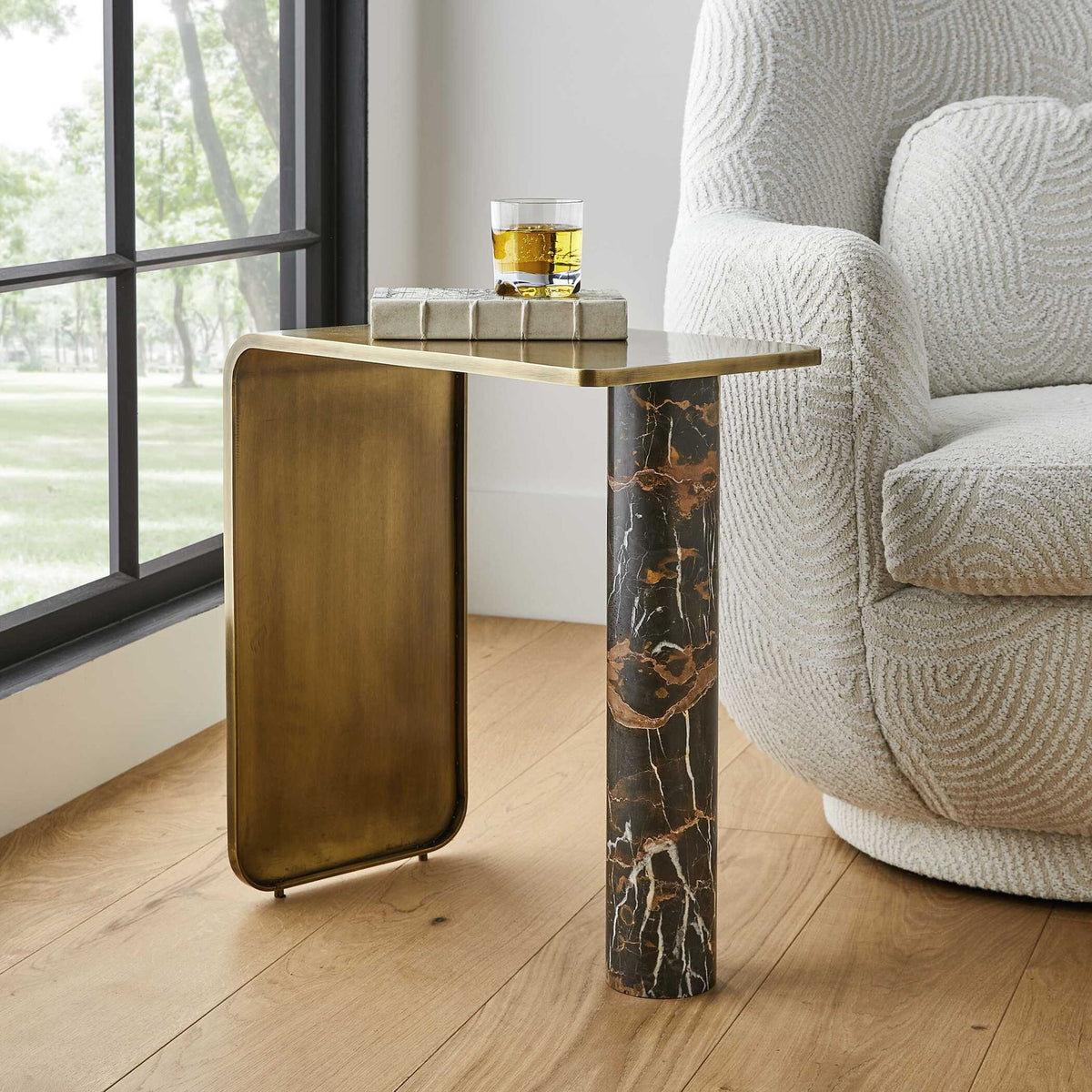 Pillar of Strength - Accent Table - Black / Brass / Brown