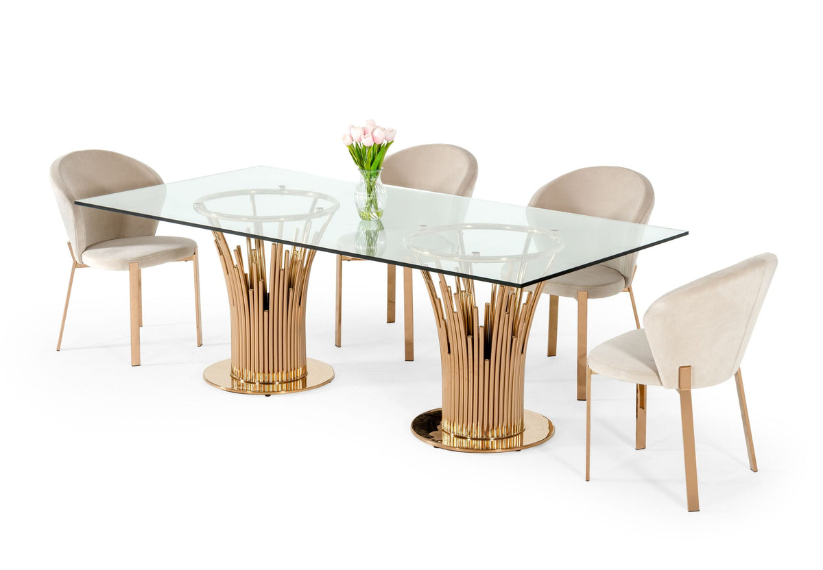Paxton Modern Glass & Rosegold Dining Table — view 4