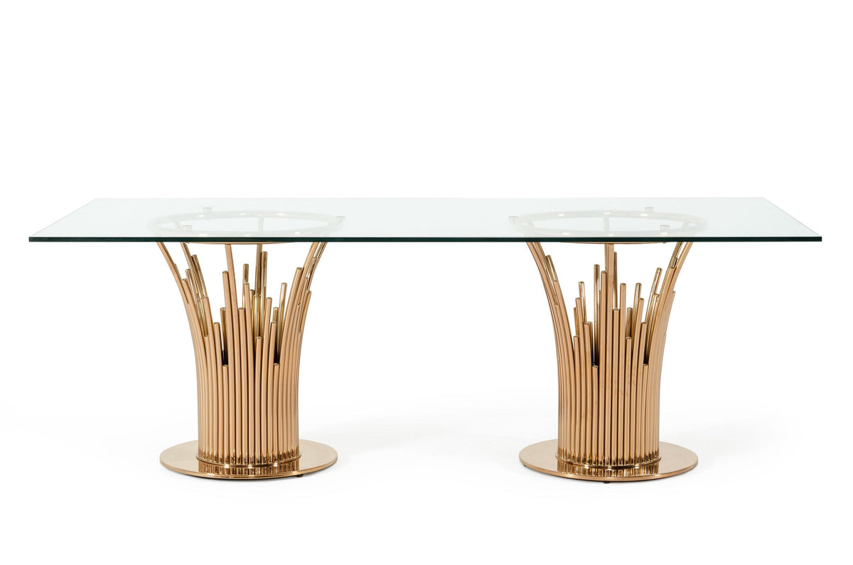 Paxton Modern Glass & Rosegold Dining Table — view 2