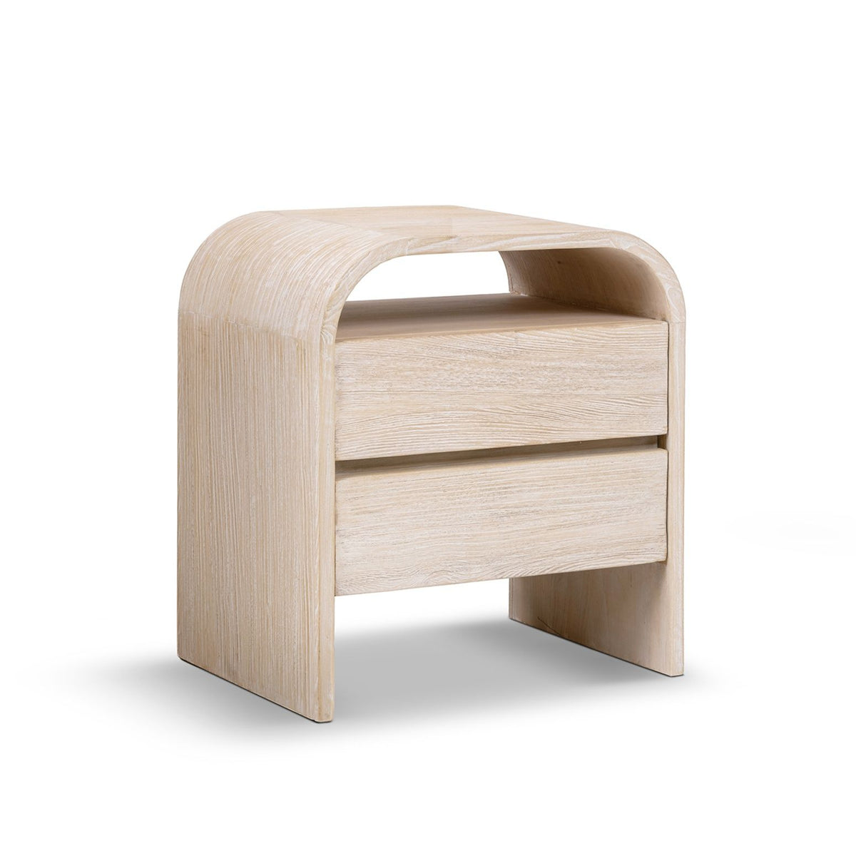 White washed Dune side table by Jennifer Taylor Home featuring a modern wooden design and sleek, minimalist style.