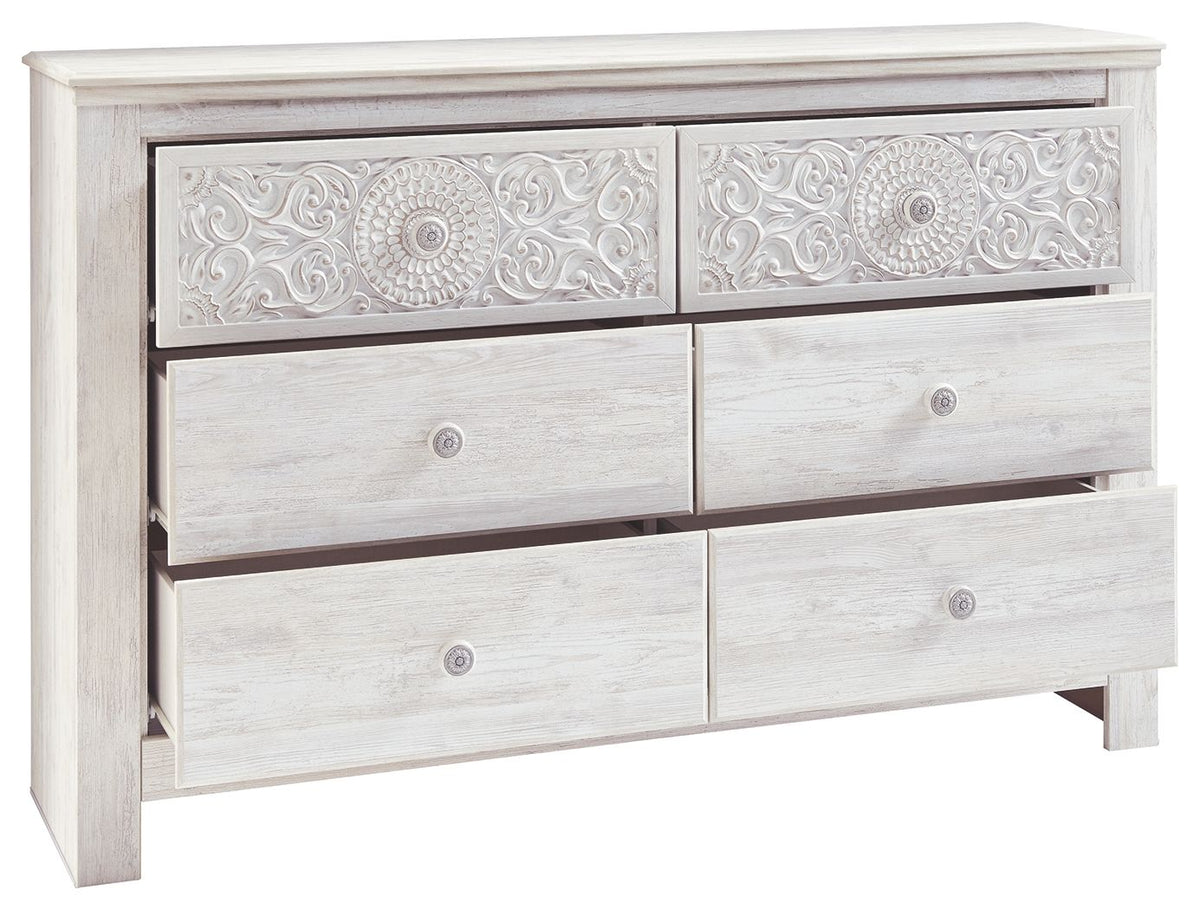 Paxberry - Six Drawer Dresser - Medallion Drawer Pulls - Whitewash - R&R Furniture Gallery (Fountain Valley, CA)