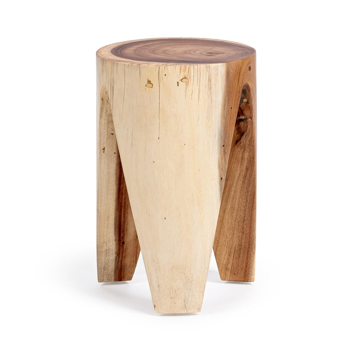 Classic Home Vela accent table with a round wooden top and sleek metal legs, ideal for living room or bedroom decor.
