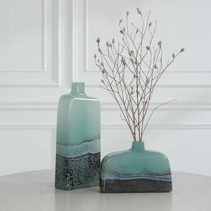 Fuze - Vases (Set of 2) - Aqua & Bronze