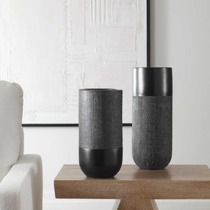 Woven - Shadow Vases (Set of 2) - Black