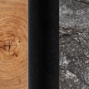 Natural and black Linden end table by Classic Home, showcasing a modern wooden design with a smooth surface and sturdy legs.