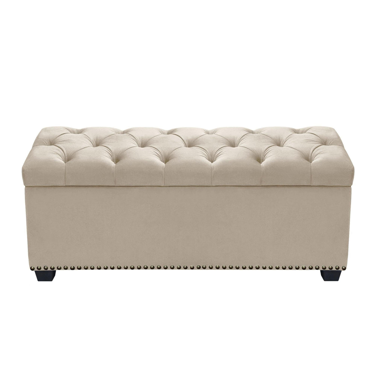 Majestic Tufted Velvet Lift-Top Storage Trunk w/ Nail Head Accent by Diamond Sofa - Tan Velvet