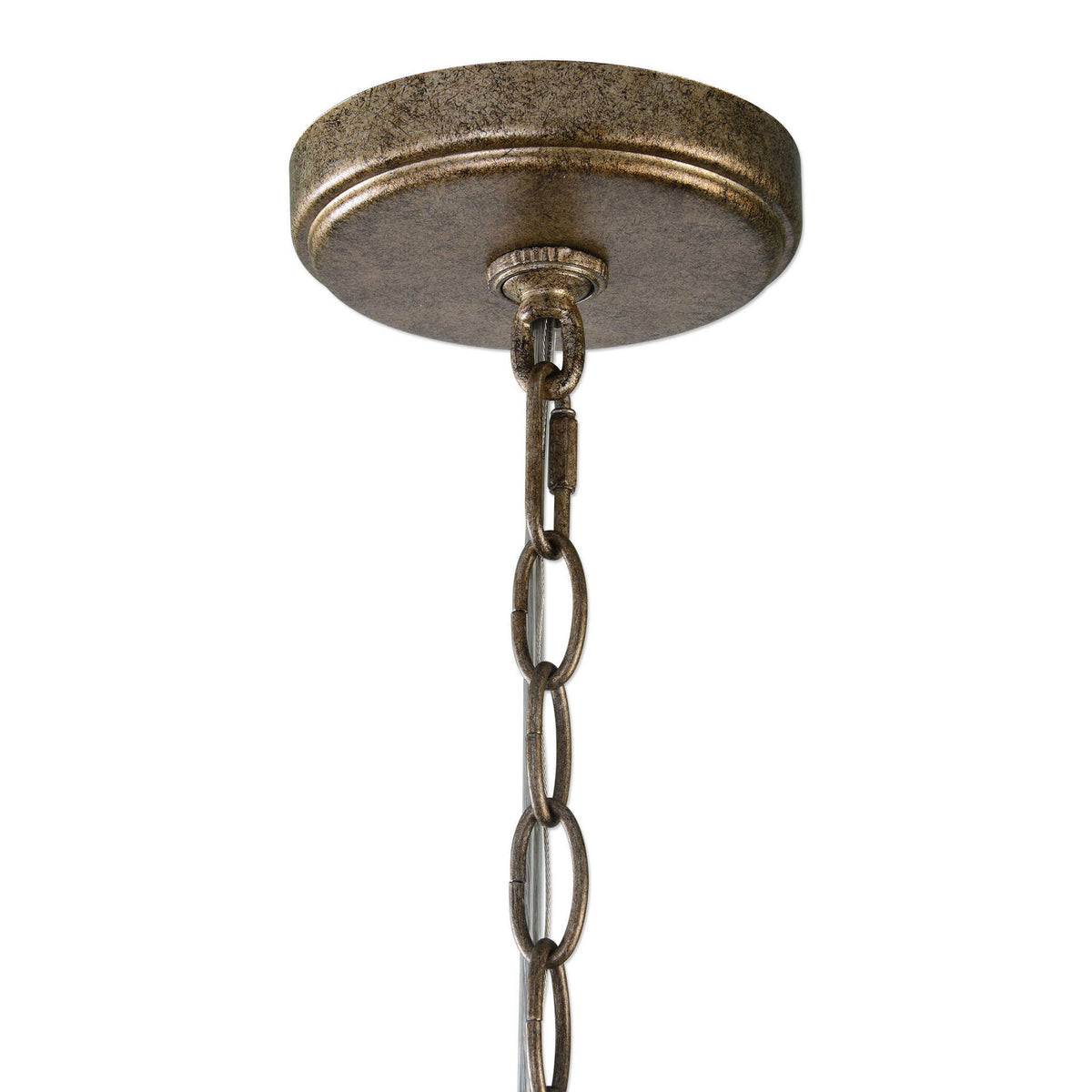 Uttermost Valka 6-light crystal chandelier with light brown finish, featuring elegant hanging crystals and modern chandelier design.