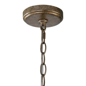 Uttermost Valka 6-light crystal chandelier with light brown finish, featuring elegant hanging crystals and modern chandelier design.