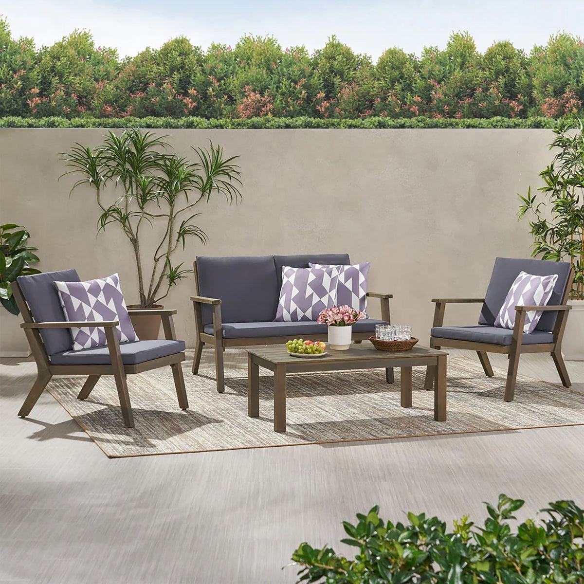 Avacyn - Outdoor Acacia Wood 4 Seater Chat Set With Cushions
