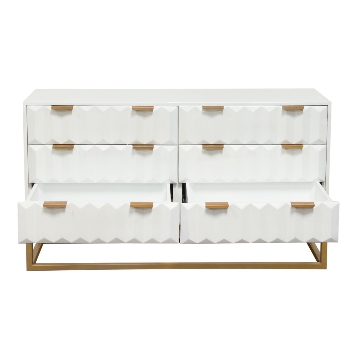 Spectrum 6-Drawer Solid Mango Wood Dresser in White Finish w/ Gold Finished Iron Legs by Diamond Sofa