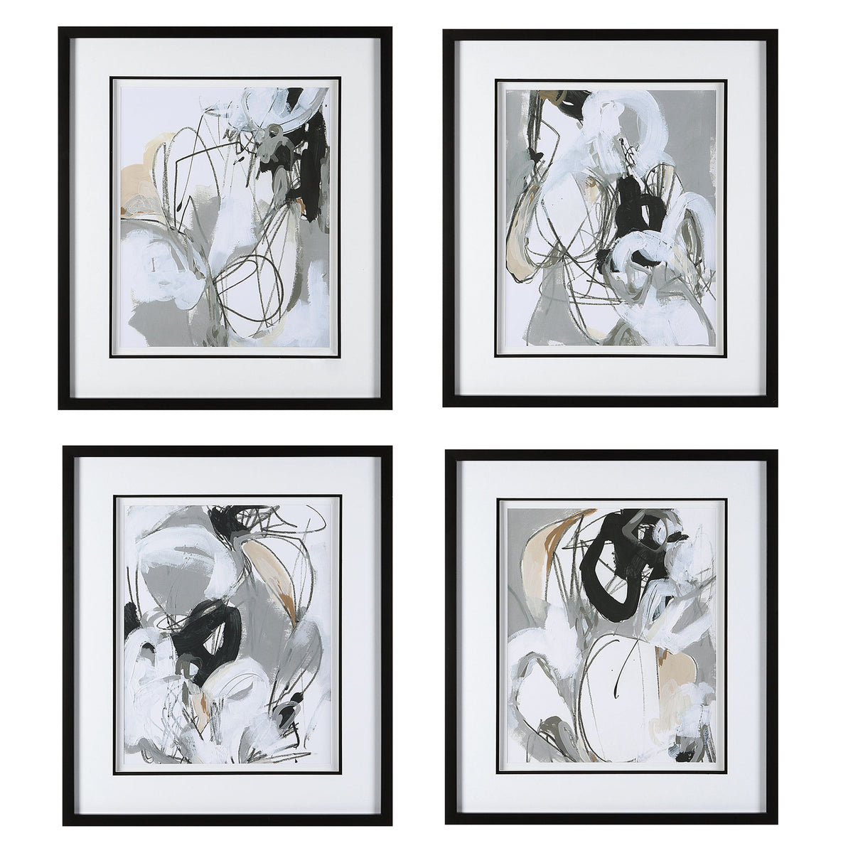 Tangled Threads - Abstract Framed Prints (Set of 4) - Silver