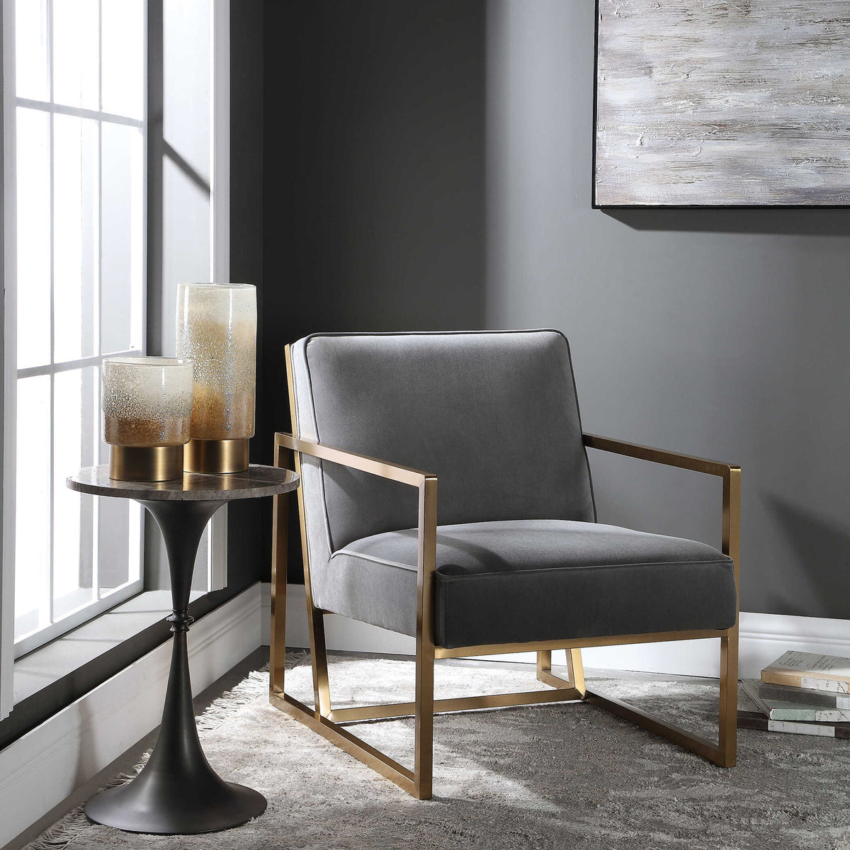 Hartigan - Accent Chair - Brass / Gray