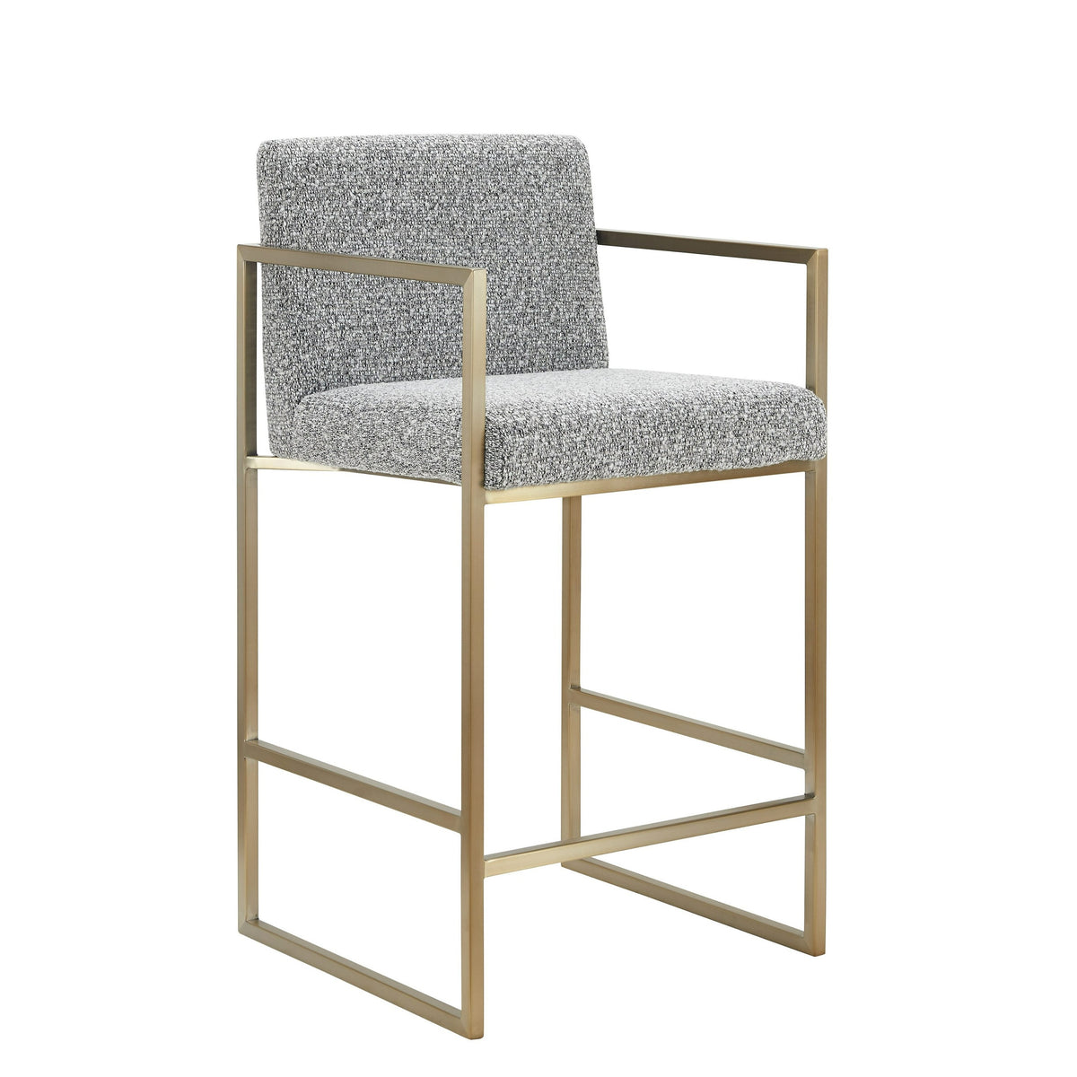 Suzanne - Modern Grey Fabric + Antique Brass Counter Chair — view 3