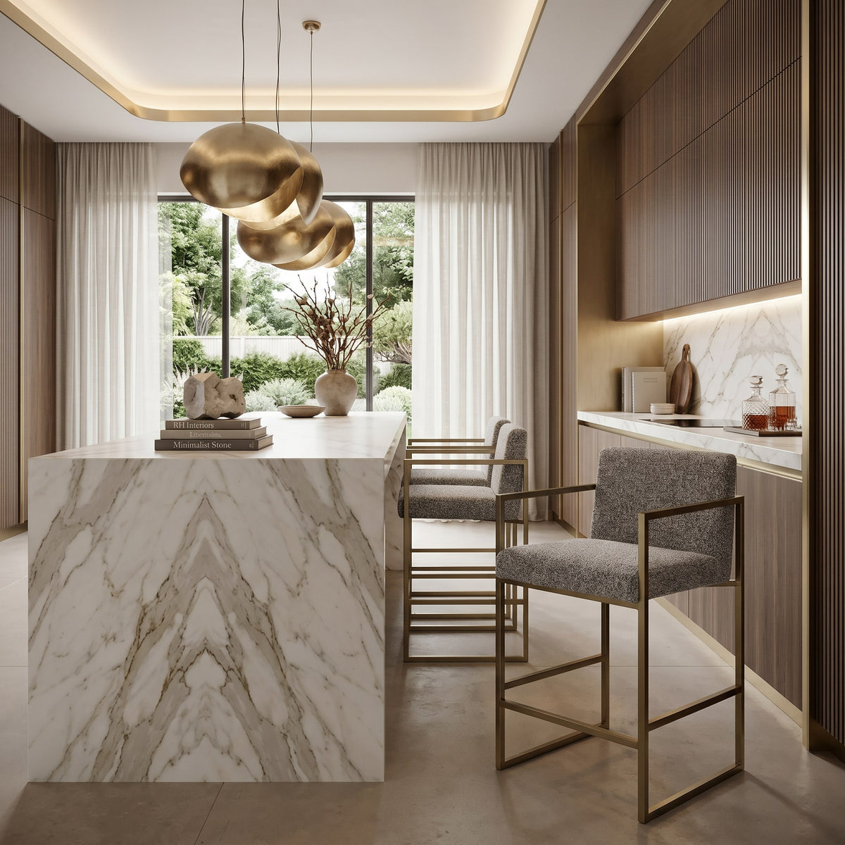 Suzanne - Modern Grey Fabric + Antique Brass Counter Chair — view 5
