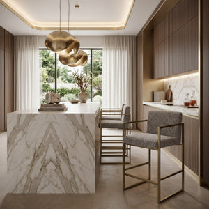 Suzanne - Modern Grey Fabric + Antique Brass Counter Chair — view 5