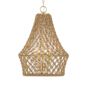 Macrame - 4 Light Rope Pendant - Light Brown