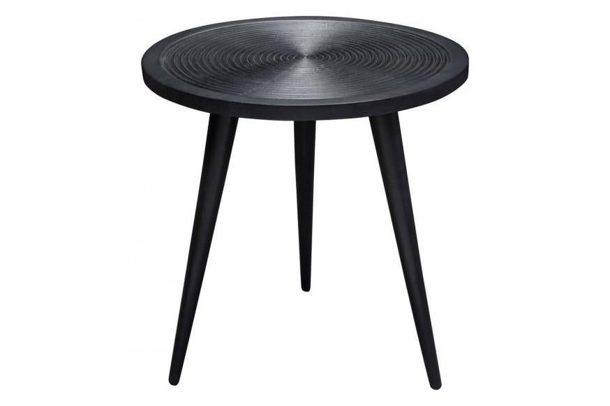 Vortex Round End Table in Solid Mango Wood Top in Black Finish & Iron Legs