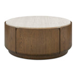 Tindall - Round Travertine Coffee Table - Brown / White / Woodtone