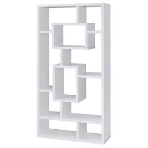 Geometric 10 Shelf Open Back Bookcase With Interlocking Shelves - White