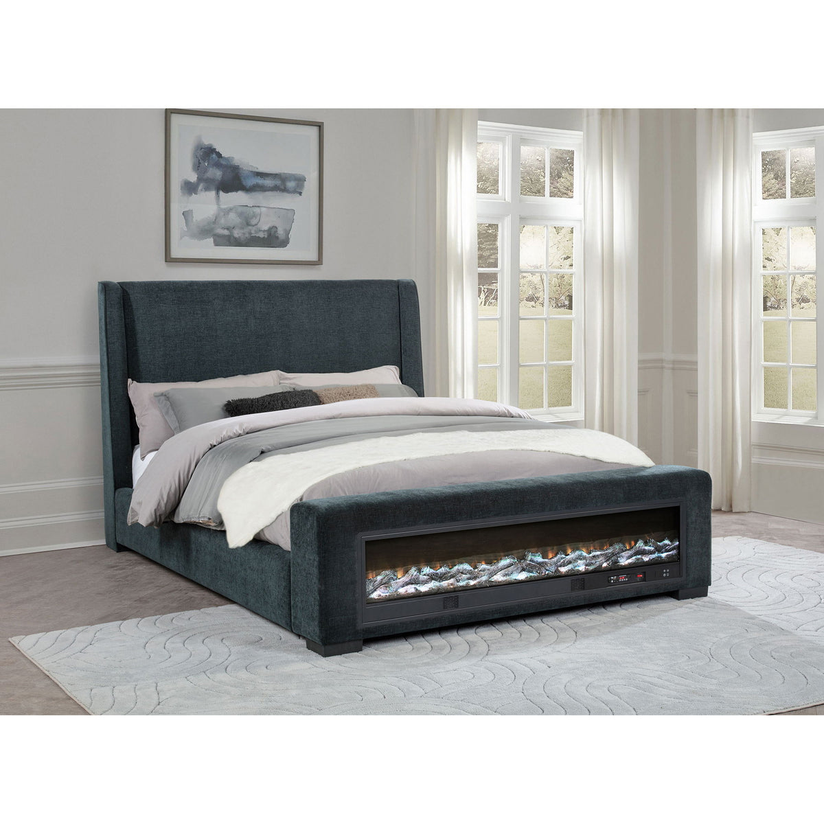 Sebastian - Upholstered Bed With Built-In Flame Visualizer And Bluetooth Speaker
