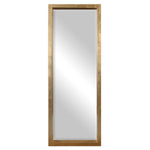 Gold Edmonton Leaner Floor Mirror by Uttermost with a sleek, full-length design and modern frame, standing upright in a contemporary setting.
