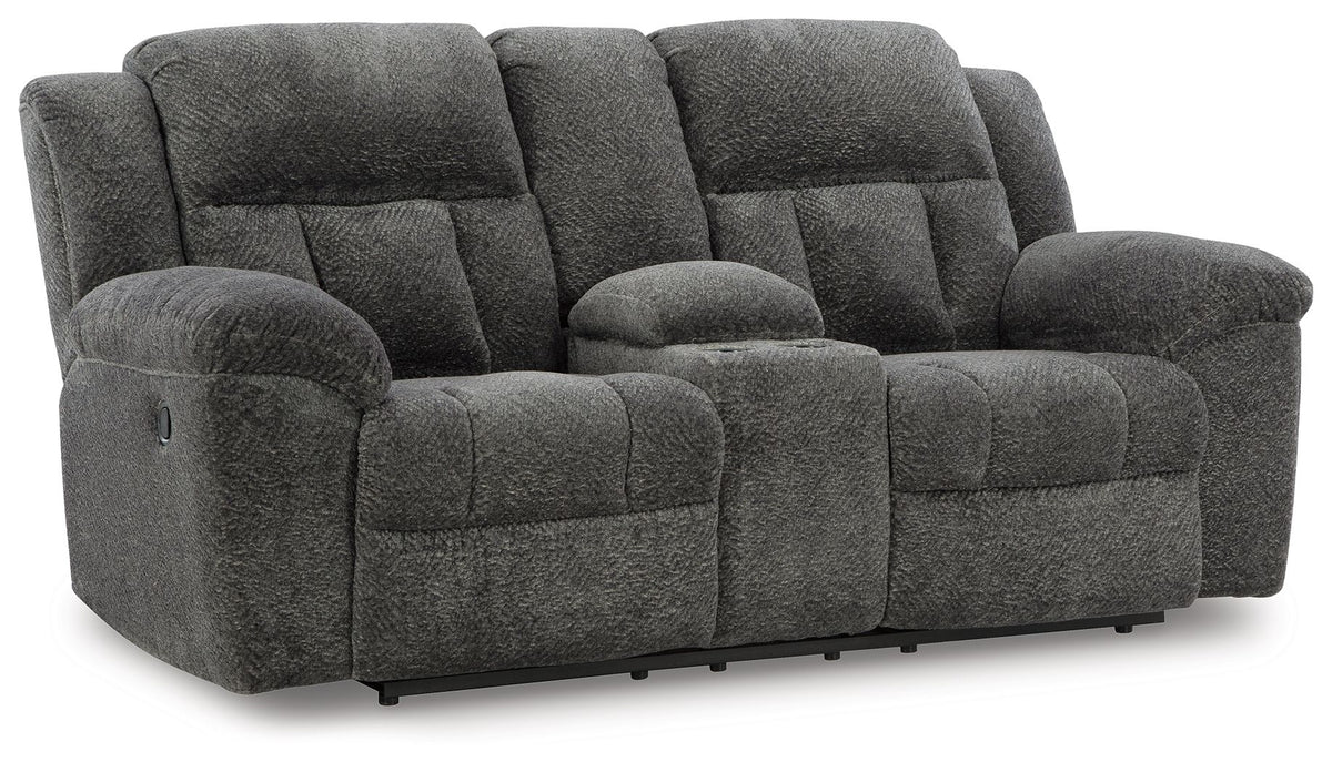 Frohn - Dbl Reclining Loveseat With Console - R&R Furniture Gallery (Fountain Valley, CA)