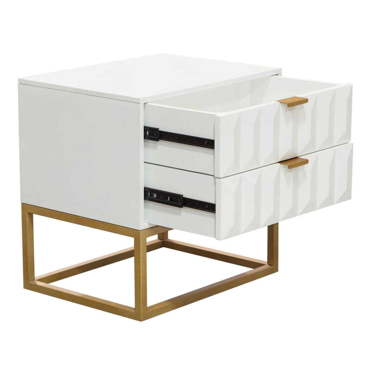Spectrum 2-Drawer Solid Mango Wood Accent Table in White Finish w/ Gold Finished Iron Legs by Diamond Sofa