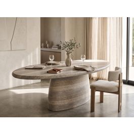 Ossa - Modern Faux Travertine Concrete Oval Dining Table