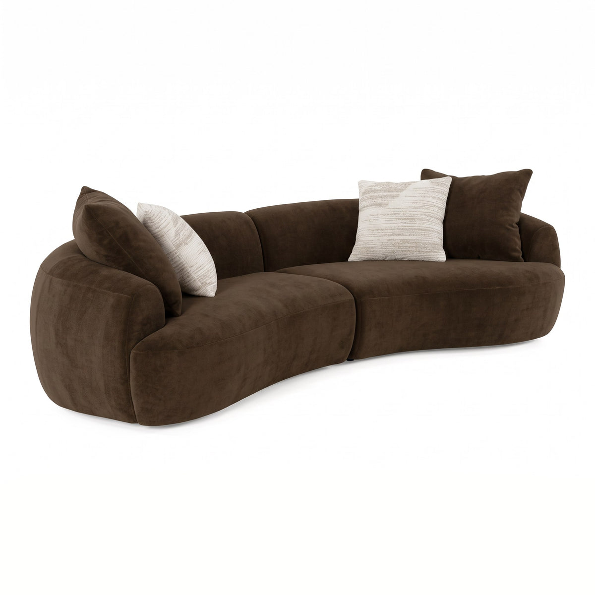 Trevor - Modern Brown Fabric Curved Mini Sectional Sofa